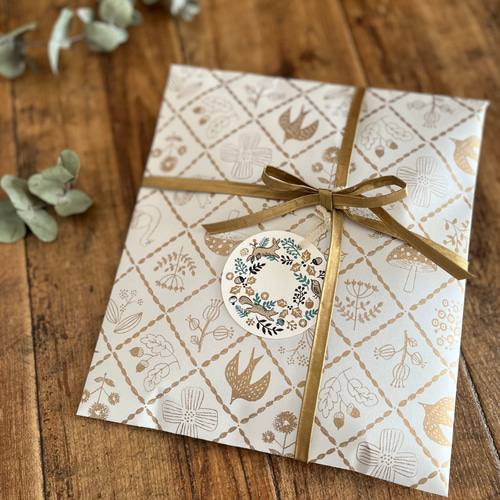 ラッピングペーパー / minori（A3サイズ）ゴールド・グレー 包装紙