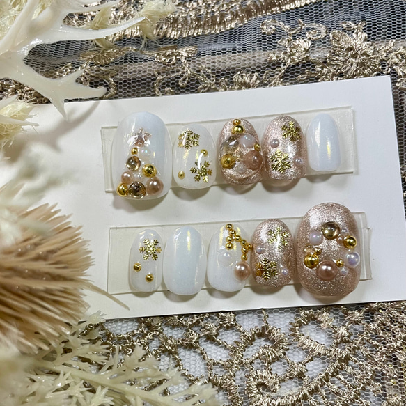 サイズオーダー♡クリスマスツリー×リースネイルチップ ゴールド size  