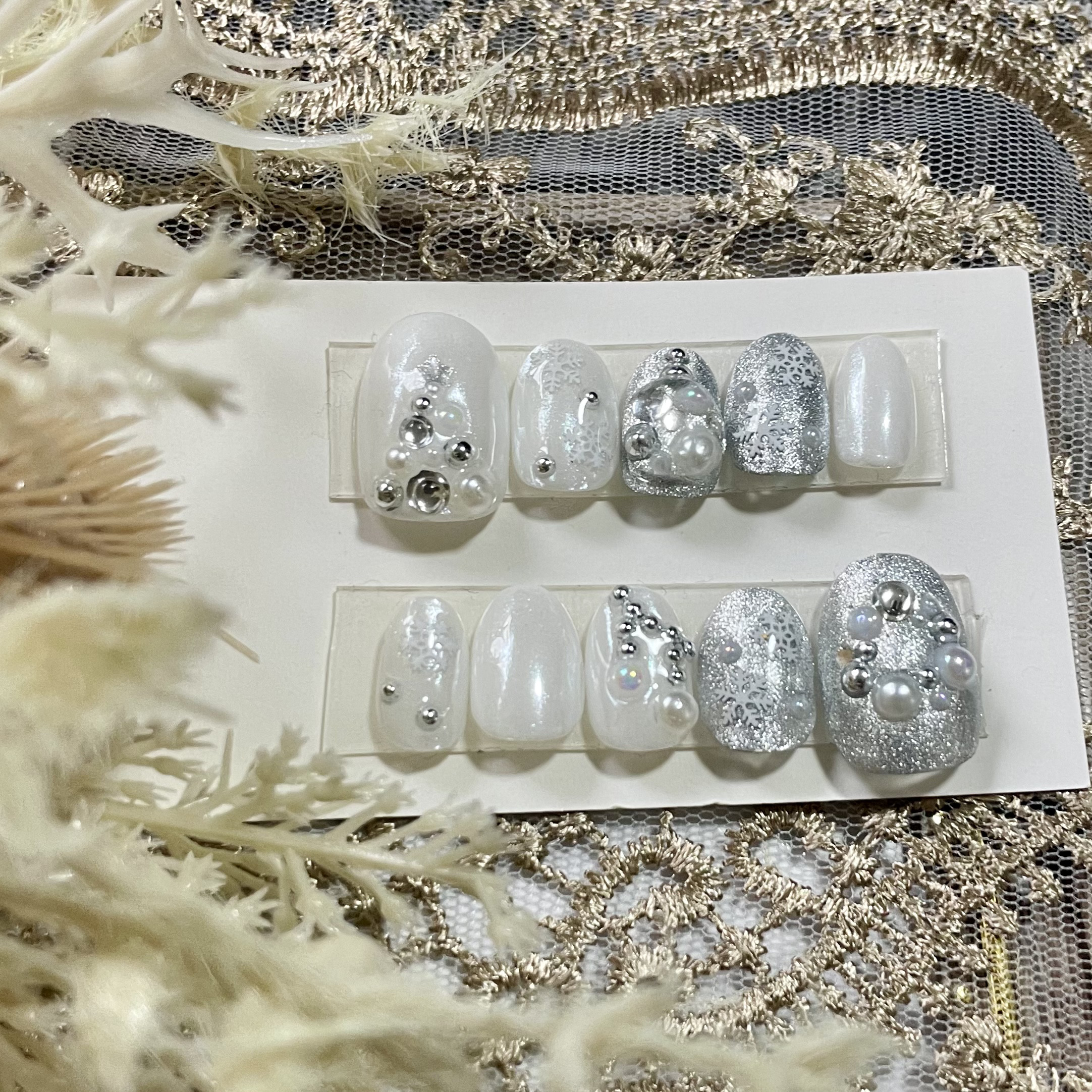 サイズオーダー♡クリスマスツリー×リースネイルチップ シルバー size  