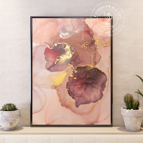 アートポスター 幻想的 抽象画 ベージュピンク ゴールドアクセント