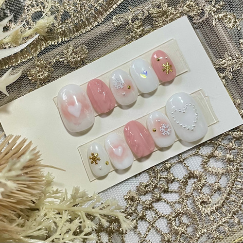サイズオーダー♡冬のチーク×ニットネイルチップ ピンク size order  