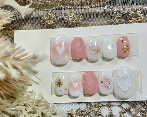 サイズオーダー♡冬のチーク×ニットネイルチップ ピンク size order  