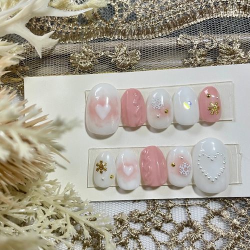 サイズオーダー♡冬のチーク×ニットネイルチップ ピンク size order  