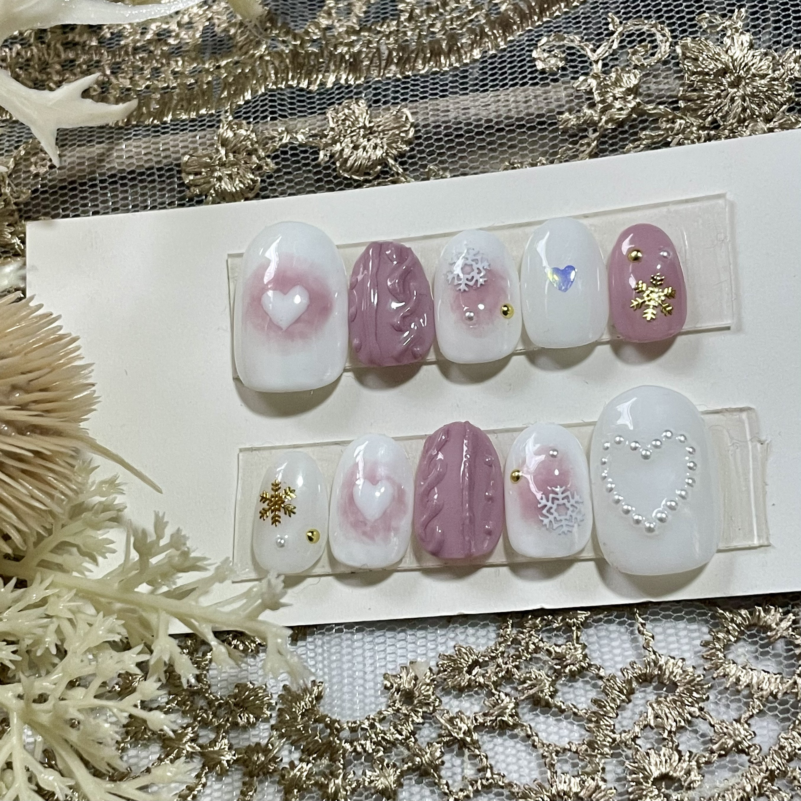 サイズオーダー♡冬のチーク×ニットネイルチップ パープル size order  