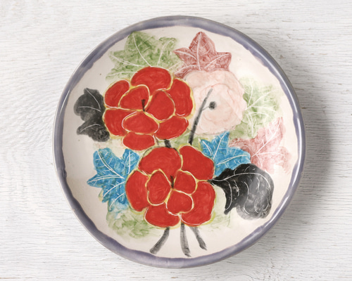水彩画色絵皿・立葵図 中皿 春信工房 通販 16927327｜Creema