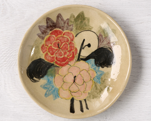 水彩画風の色絵深皿・立葵図（松灰釉） 中皿 春信工房 通販 16927375