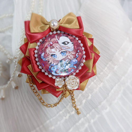 痛ロゼット55mm 75mmサイズ 缶バッジ用 ロゼット 赤 花 チェーン