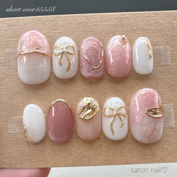 Rily様❁フルオーダー　リボンデザイン ネイルチップ 4点セット リボンピンクネイルチップ ネイルチップ（つけ爪） satori nail