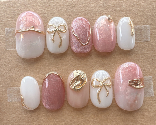 リボンピンクネイルチップ ネイルチップ（つけ爪） satori nail
