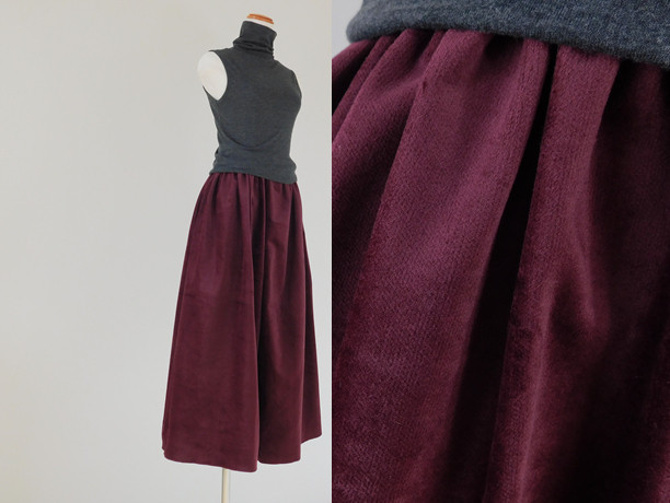 上品な光沢が素敵♪ ストレッチ別珍のガウチョパンツ・ワイン