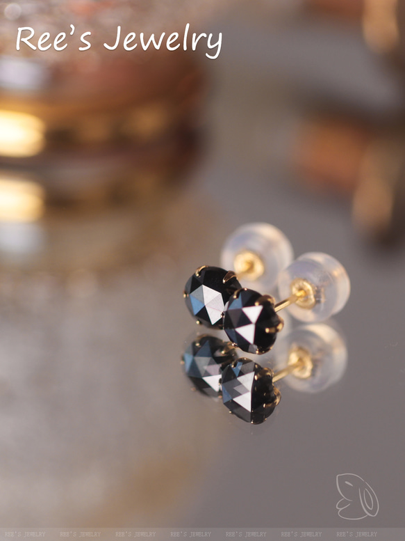 18金 天然ブラックダイヤモンド スタッドピアス 一粒ピアス K18 