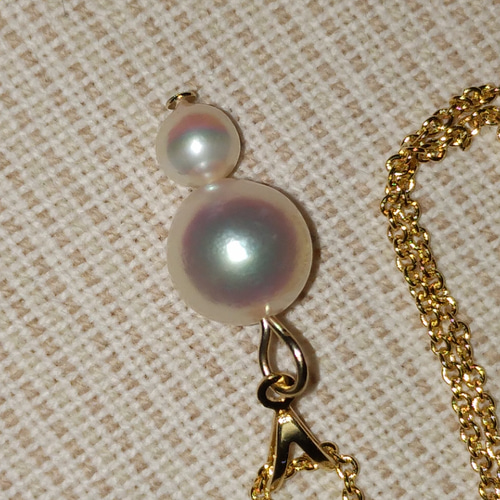 あこや真珠 ネックレス K16gp 7.8mm＆4mm 39.5cm ♡可愛い ネックレス 