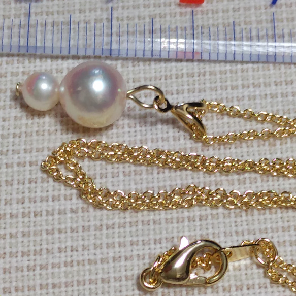あこや真珠 ネックレス K16gp 7.8mm＆4mm 39.5cm ♡可愛い ネックレス 
