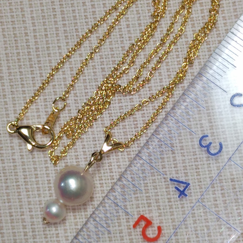 あこや真珠 ネックレス K16gp 7.8mm＆4mm 39.5cm ♡可愛い ネックレス 