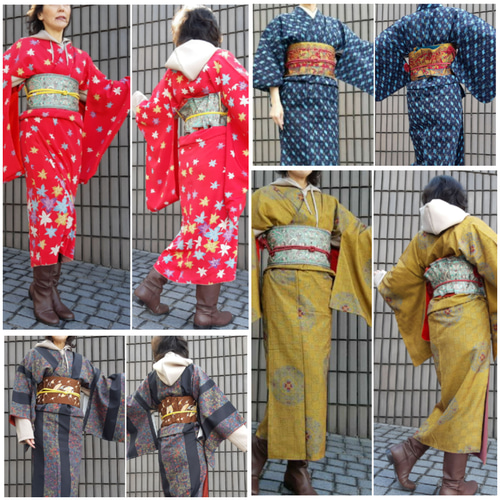 ワンタッチ帯 くらわん帯 アンティーク正絹丸帯リメイク 鶴御所車鼓