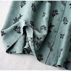 リネン100%総刺クルミ釦ポケット付きゆったり着られる八分袖ロングワンピース♪ 5枚目の画像