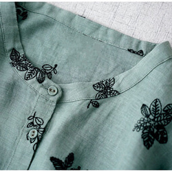 リネン100%総刺クルミ釦ポケット付きゆったり着られる八分袖ロングワンピース♪ 3枚目の画像
