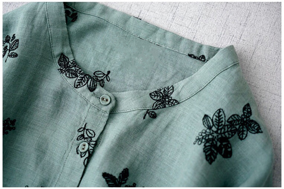 リネン100%総刺クルミ釦ポケット付きゆったり着られる八分袖ロングワンピース♪ 3枚目の画像