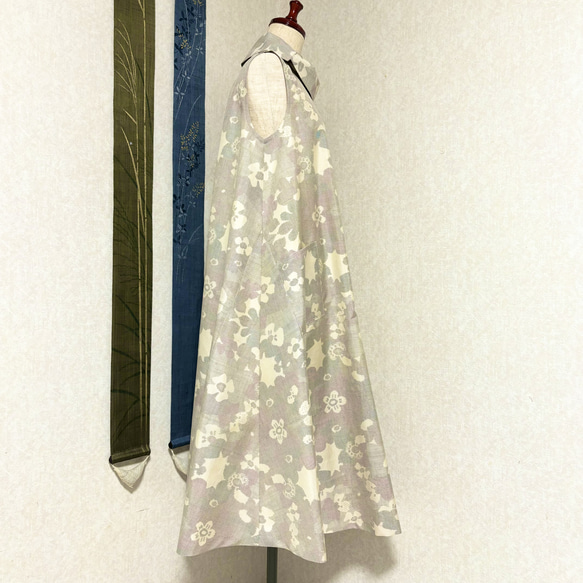 白大島紬のロールカラーAラインワンピース　冬ざるる 3枚目の画像