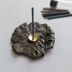 瀬戸黒×白萩】 お香立て 真鍮 陶器 受け皿 インテリア お香 渋い