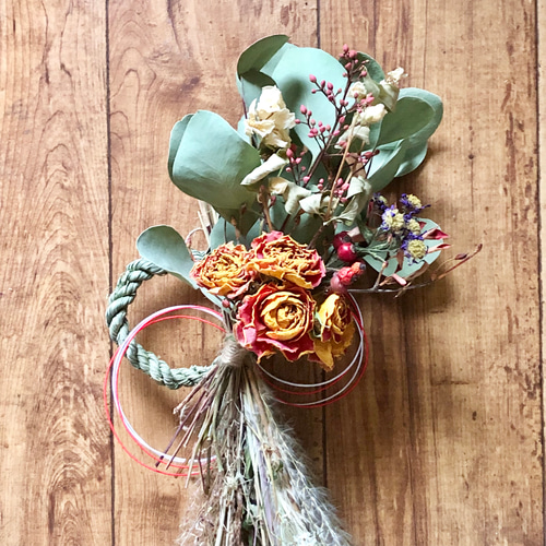 しめ縄 お正月飾り 【しめ縄飾り・スワッグ2点】 薔薇 ドライフラワー