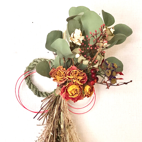 しめ縄 お正月飾り 【しめ縄飾り・スワッグ2点】 薔薇 ドライフラワー