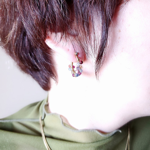 ✧天然石✧サファイア マルチカラー 2連フープピアス／イヤリング