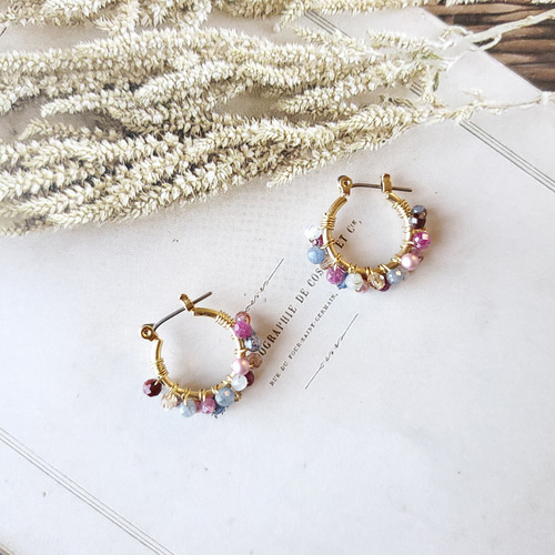 ✧天然石✧サファイア マルチカラー 2連フープピアス／イヤリング