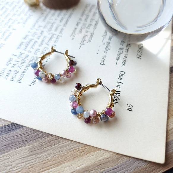 ✧天然石✧サファイア マルチカラー 2連フープピアス／イヤリング