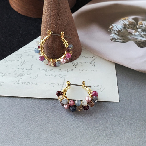 ✧天然石✧サファイア マルチカラー 2連フープピアス／イヤリング