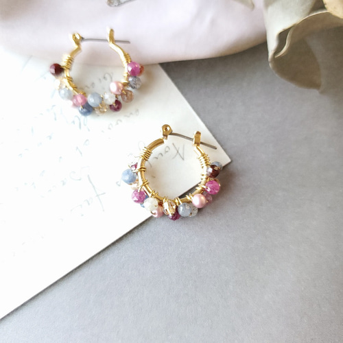 ✧天然石✧サファイア マルチカラー 2連フープピアス／イヤリング