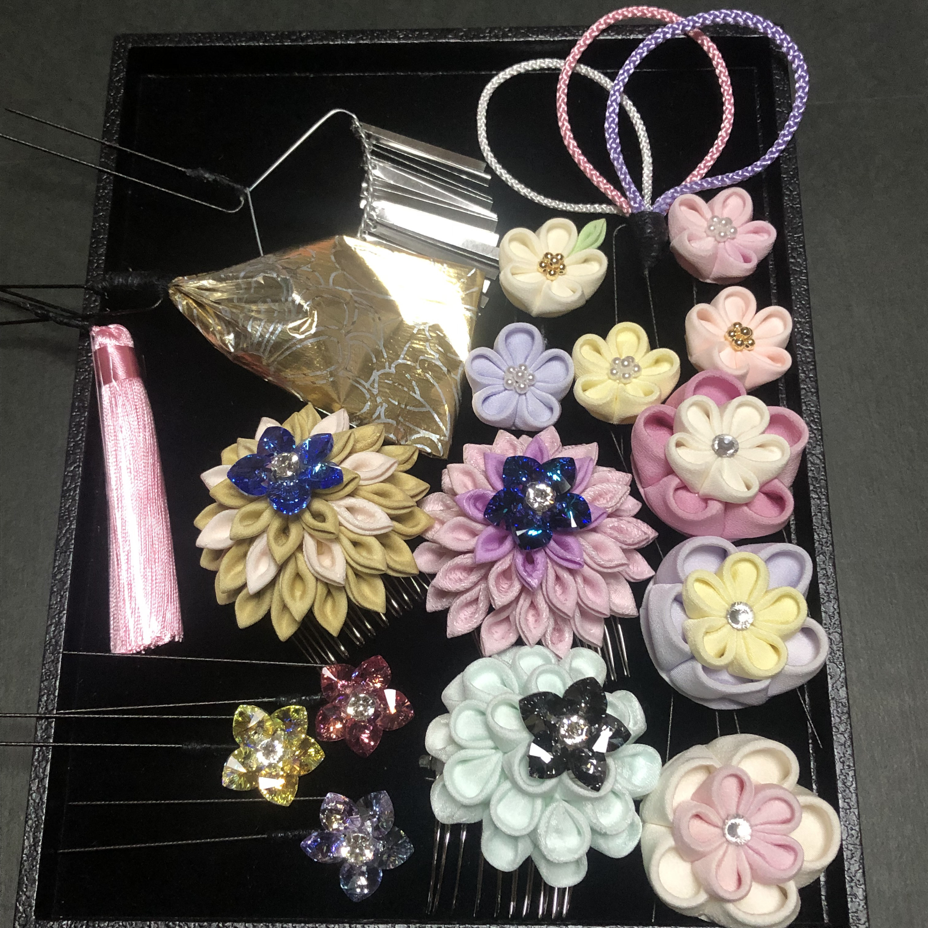 スワロフスキー＆つまみ細工髪飾り　T-2