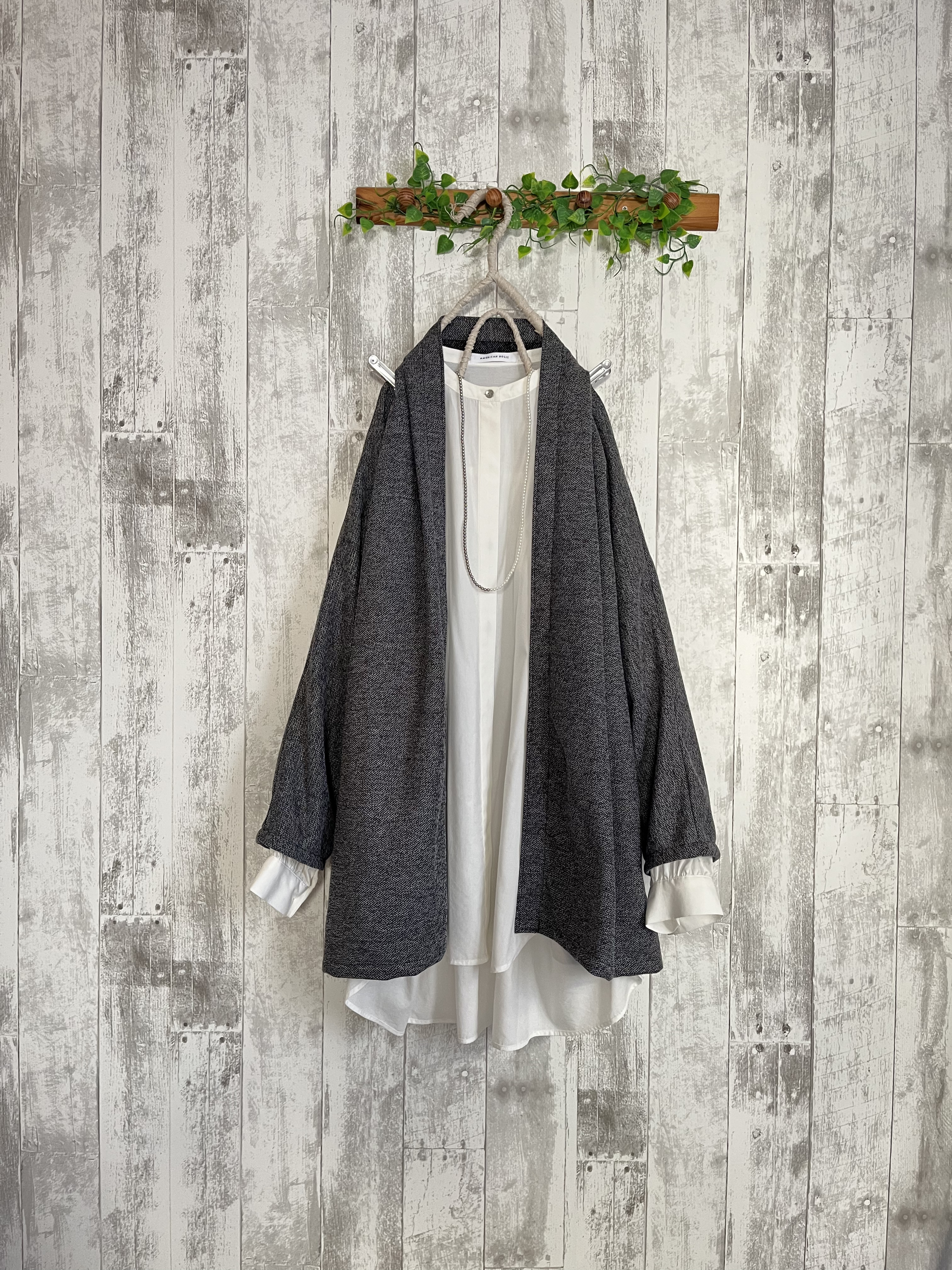 春夏秋涼しい黒メッシュニット長袖ドルマンカーディガン