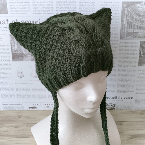 猫耳ニット帽 ネコ耳 ハンドメイド かぎ針編み y2k 野太く 猫耳ニット帽 ネコ耳 ハンドメイド かぎ針編み y2k 野太く