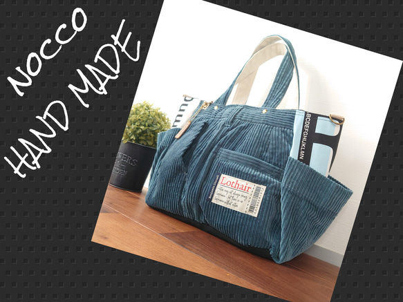 No.368【Blue corduroy✖️英字 ToteBAG❤️】コーデュロイパンツリメイク❇️ トートバッグ nocco☆  通販｜Creema(クリーマ) 16929534