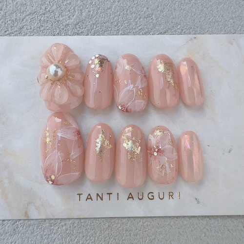 桜 贅沢3本 ネイルチップ ピンク色 成人式 振り袖 和風 花柄 和装 着物  