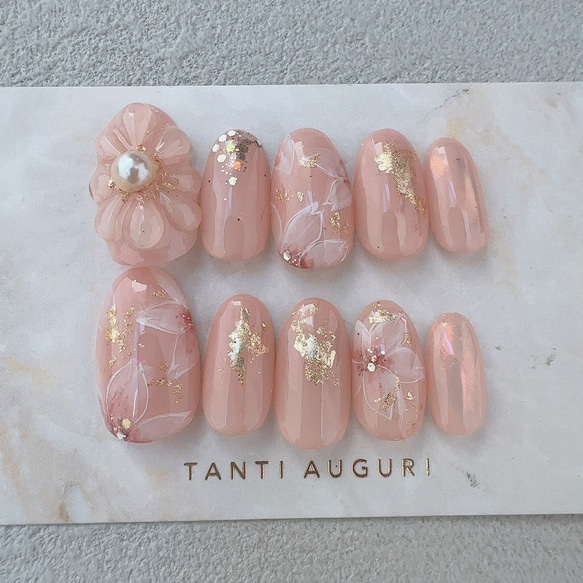 桜 贅沢3本 ネイルチップ ピンク色 成人式 振り袖 和風 花柄 和装 着物