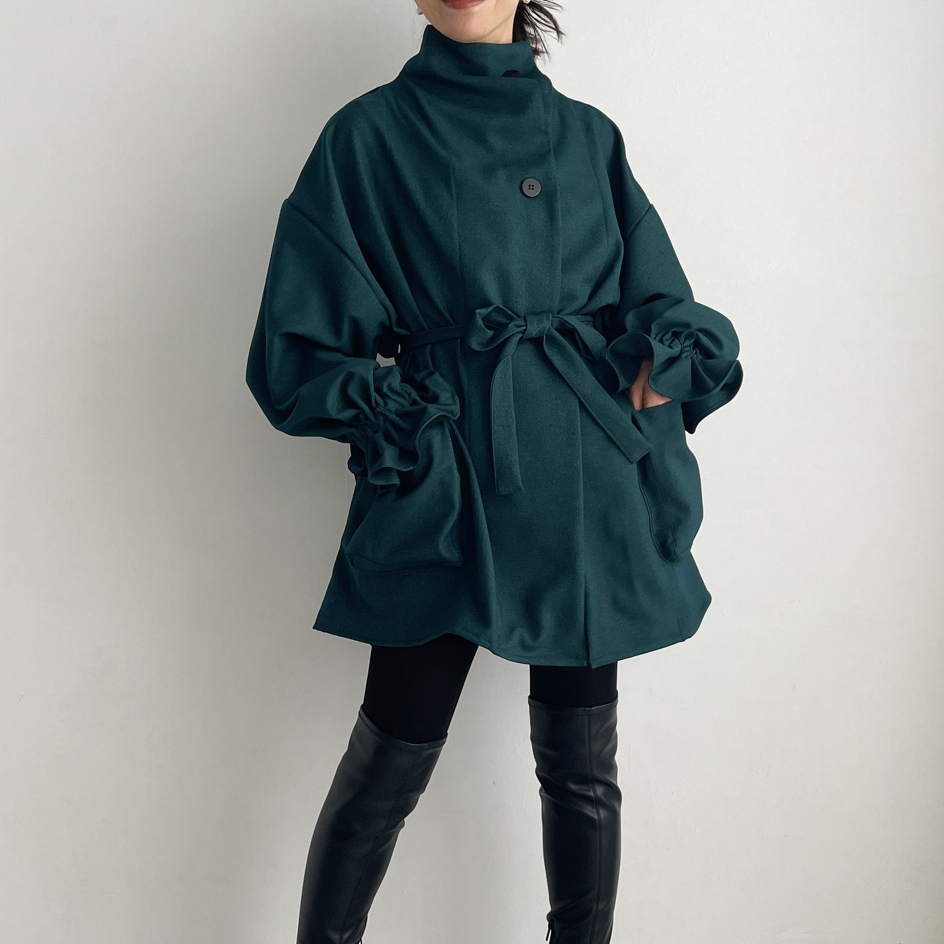 ウールライクキャンディースリーブショートコート(green)