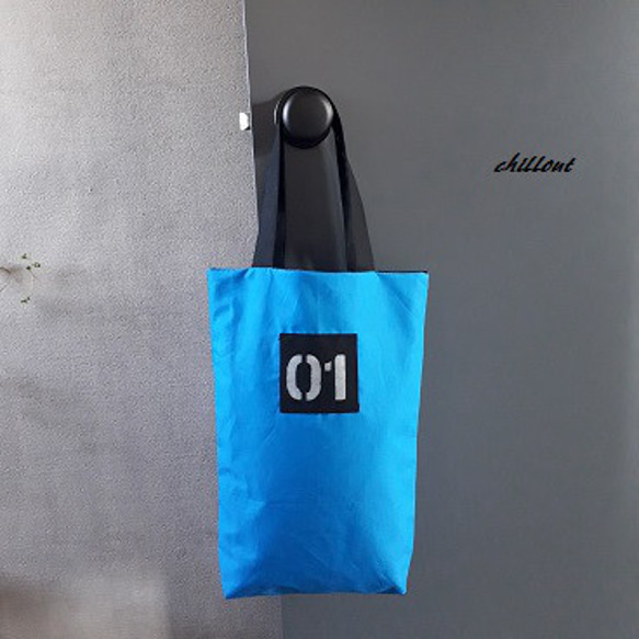 01ステンシルトートバッグ：ブルー×ブラック【0328】 5枚目の画像