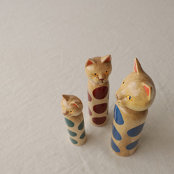 猫一家３匹セット　創作こけし水玉模様ねこけし　猫家族インテリア縁起物 置物X52C 6枚目の画像