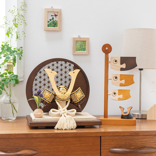 ことのオリジナル兜(5R-0811)りく 麻の葉 円形B衝立 コンパクトな木製