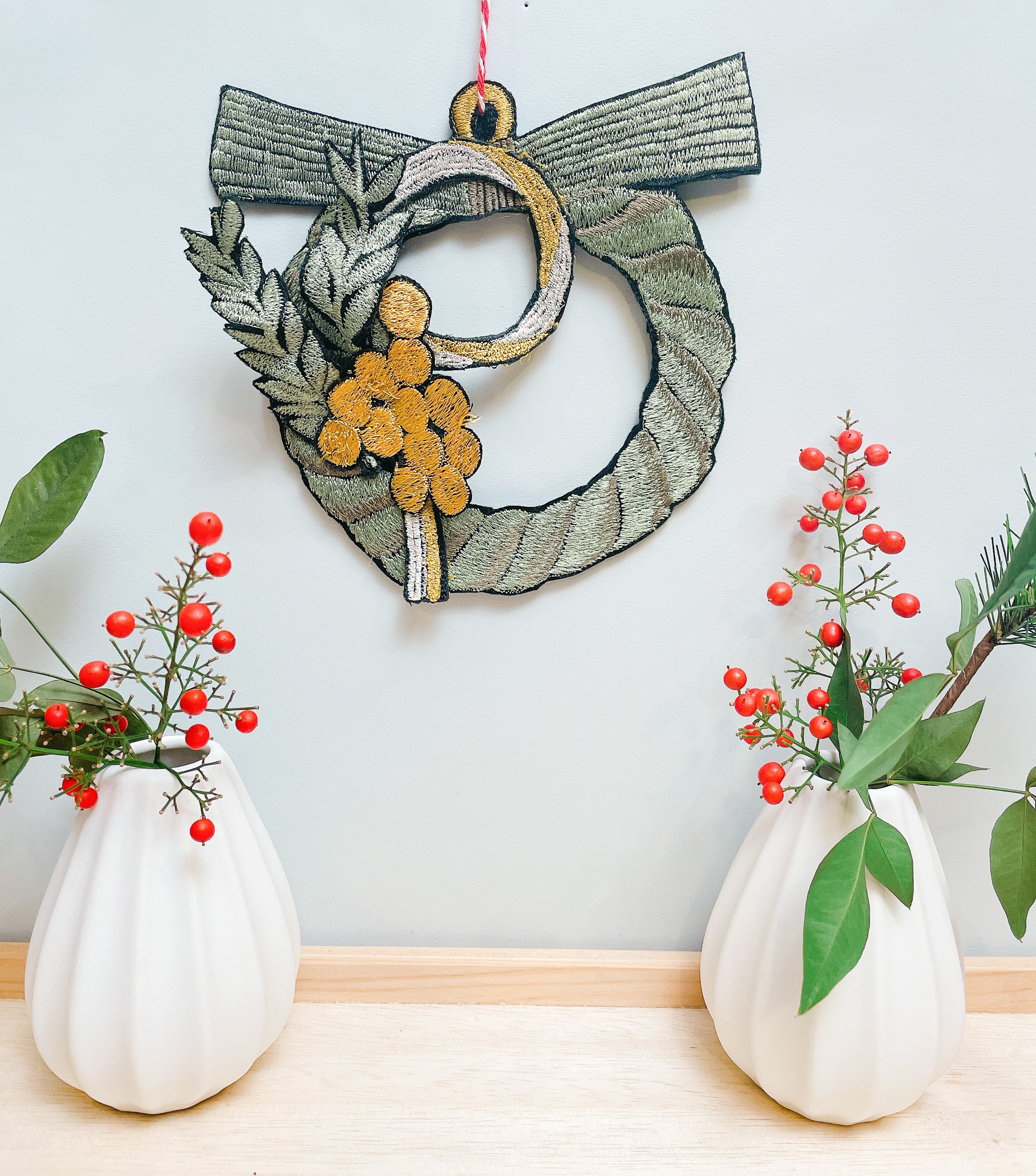 刺繍しめ縄金柑飾り【送料無料】