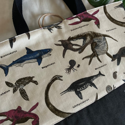 【オーダーOK】床につかない！入園入学レッスンバッグ手提げ絵本袋リバーシブル01海竜古代生物恐竜深海Wアーケロンイクチオ 4枚目の画像