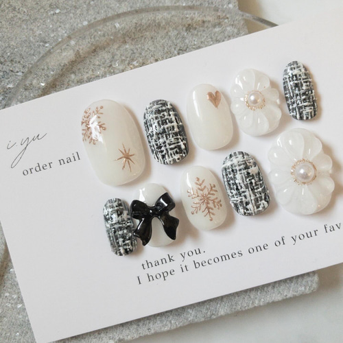 ネイルチップ No.61 サイズオーダー 大人 ホリデーネイル ツイード  