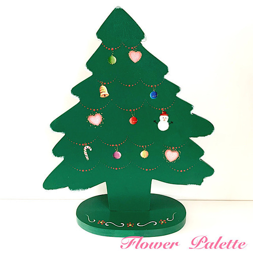 11/30迄のお値下げ‼️ハンドメイド　メリークリスマス木製ツリーペイント作品 Creema限定 木製 卓上 クリスマスツリー トールペイント 現品限り