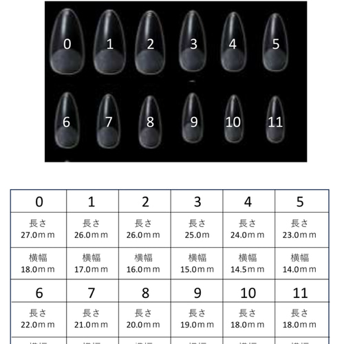 サイズ確認用チップ アーモンド ネイルチップ（つけ爪） ネイルチップ