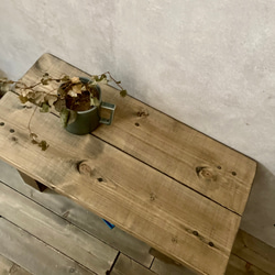 木製ベンチ　【収納棚板付き】　北欧　古民家系　ウッドベンチ　アンティーク風　ダークブラウン 2枚目の画像