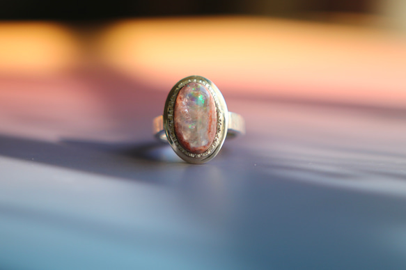 カンテラオパール 母岩付 リング メキシコ シルバー 925 11号