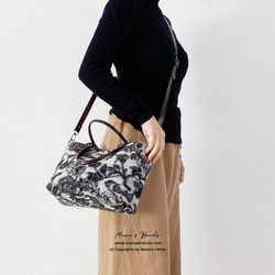 【已出版作品】時尚 2way 義大利製灰色花卉圖案羊毛小巧皮革托特包手提包單肩包 第1張的照片