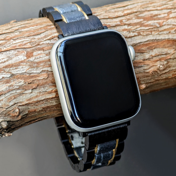 [木錶帶]EINBAND Apple Watch 天然木錶帶 20 毫米黑 Marquina（大理石）x 烏木 第2張的照片